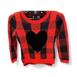 Pink Republic Red and Black Checkered Heart Sweater